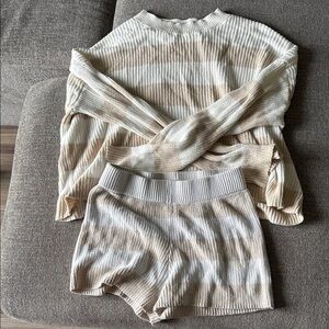 Striped Beige and White Knit Sweater and Shorts Set